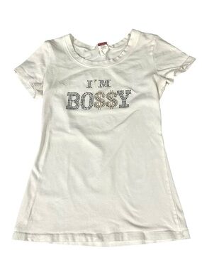 Bling Bling Vintage Y2K Rhinestone "I'M BOSSY" Graphic Tee White Medium